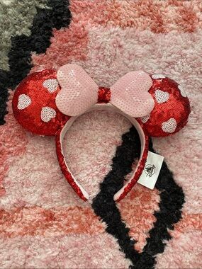 Disney Parks Red and Pink Valentine’s Day Sequin Ears Headband